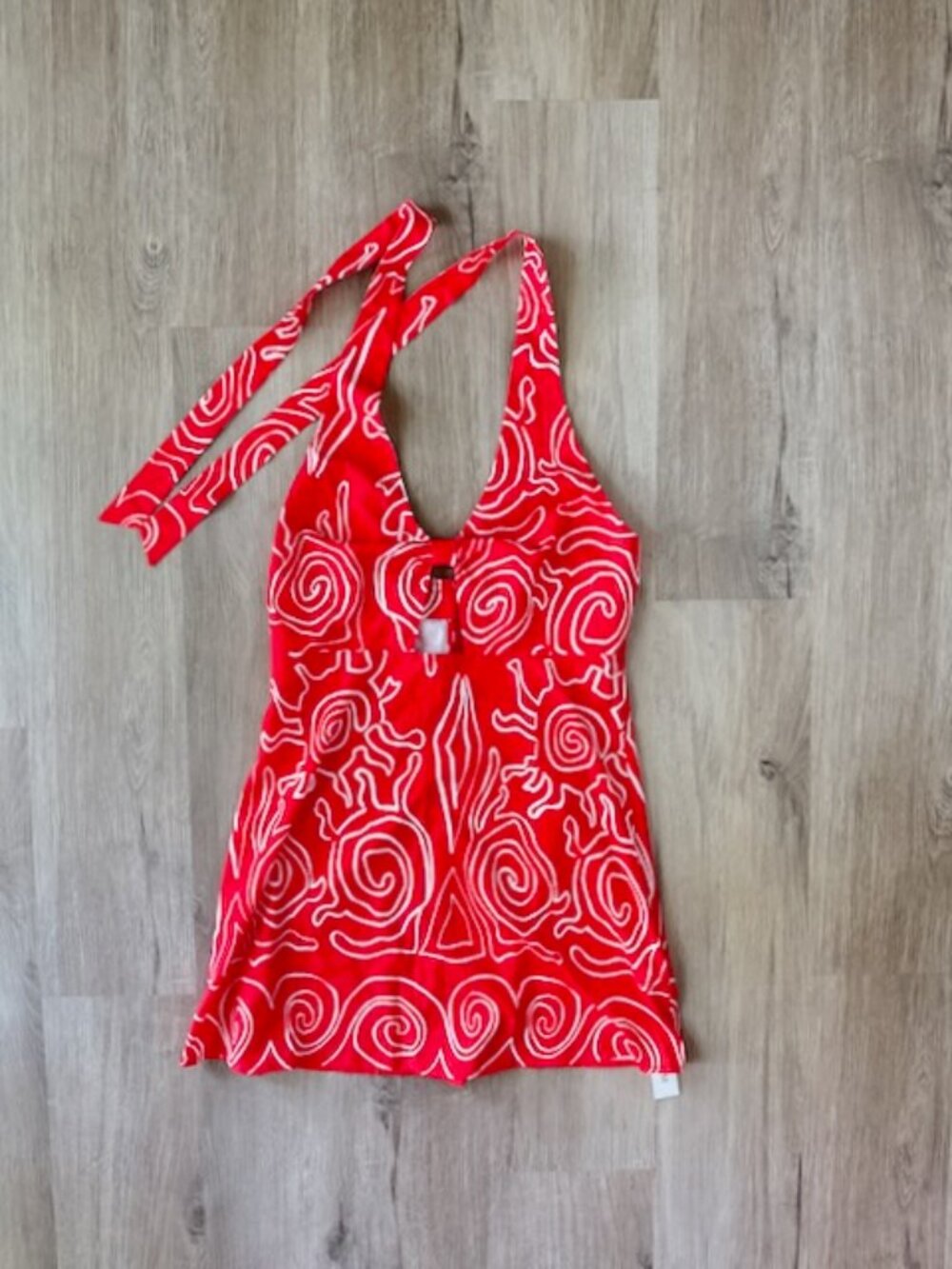 Commense Red Swirl Print Halter Mini Dress NWT L